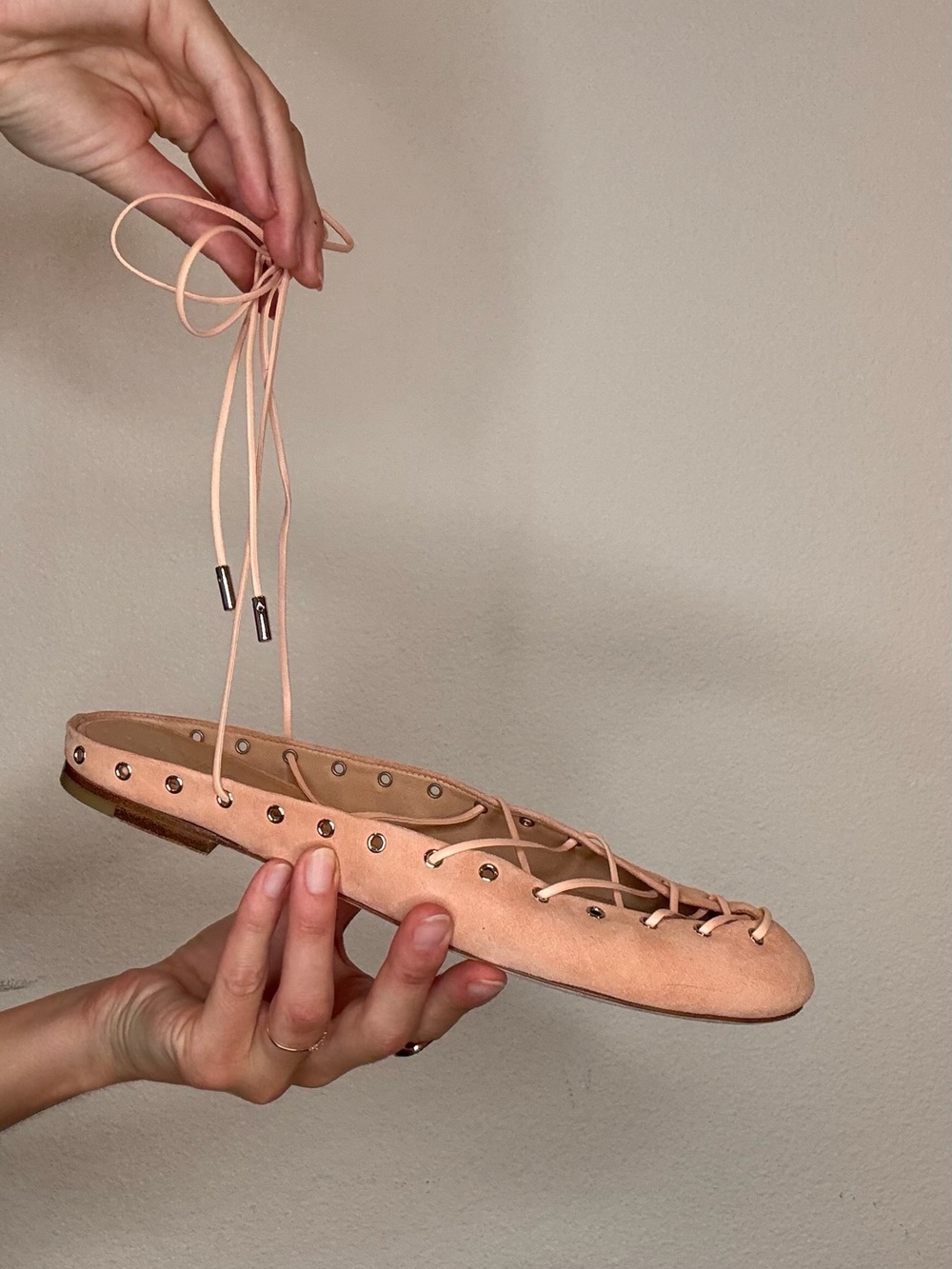 Chloe Pale Pink Lace-Up Suede Ballet Flats - Picture 2 of 4